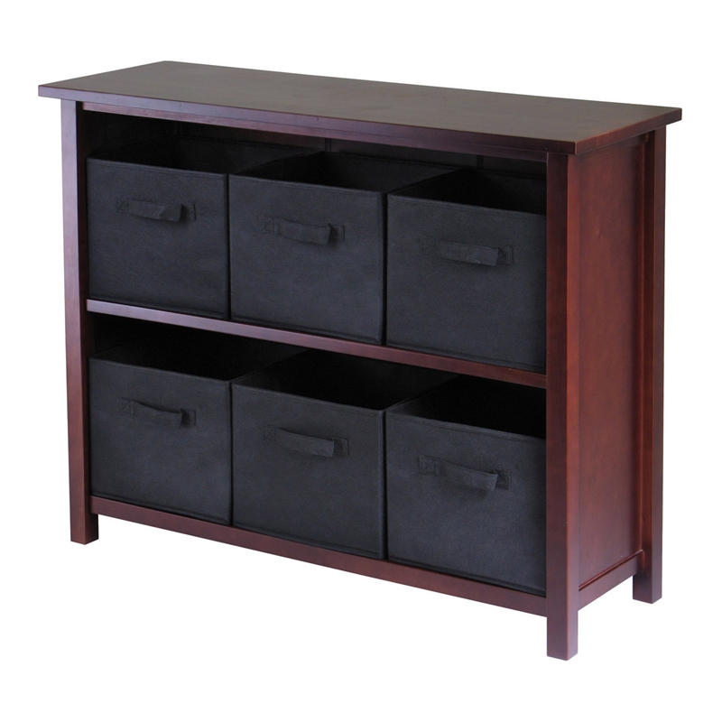 Winsome Verona 3-Tier Long Storage Shelf Solid Wood Baskets Bookcase - Walnut
