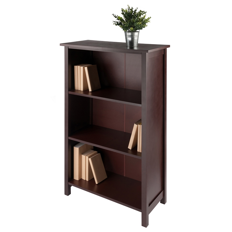 Winsome Milan 3-Tier Medium Solid Wood Storage Book Shelf - Antique Walnut