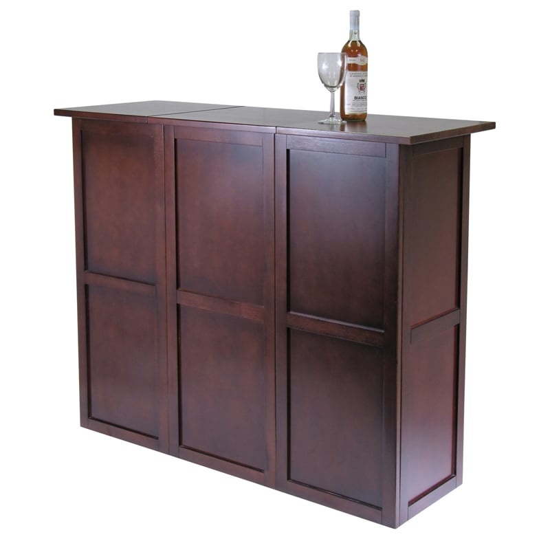 Winsome Newport Expandable Counter Wine Solid Wood Home Bar in Antique Walnut