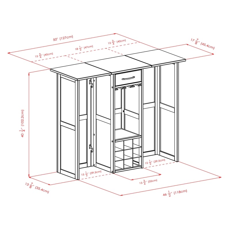 Winsome Newport Expandable Counter Wine Solid Wood Home Bar in Antique Walnut