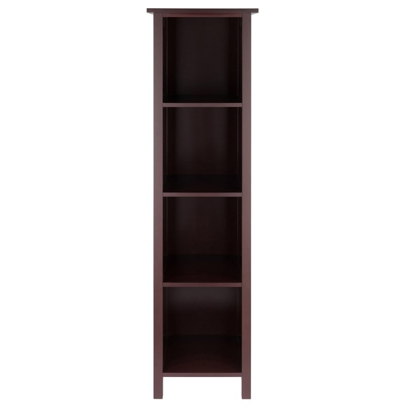 Winsome Milan Tall Solid Wood Storage Book Shelf in Antique Walnut