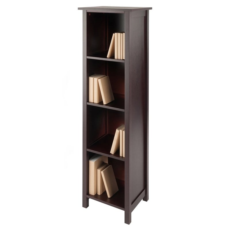 Winsome Milan Tall Solid Wood Storage Book Shelf in Antique Walnut