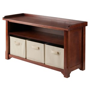 Winsome Verona Storage Solid Wood Bench with 3 Foldable Baskets - Walnut