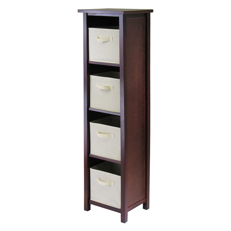 Winsome Verona 5-Tier Tall Storage Shelf Solid Wood Baskets Bookcase in Walnut