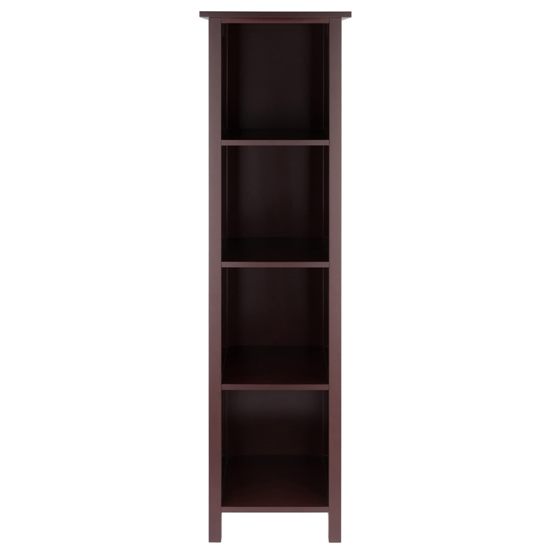 Winsome Verona 5-Tier Tall Storage Shelf Solid Wood Baskets Bookcase in Walnut