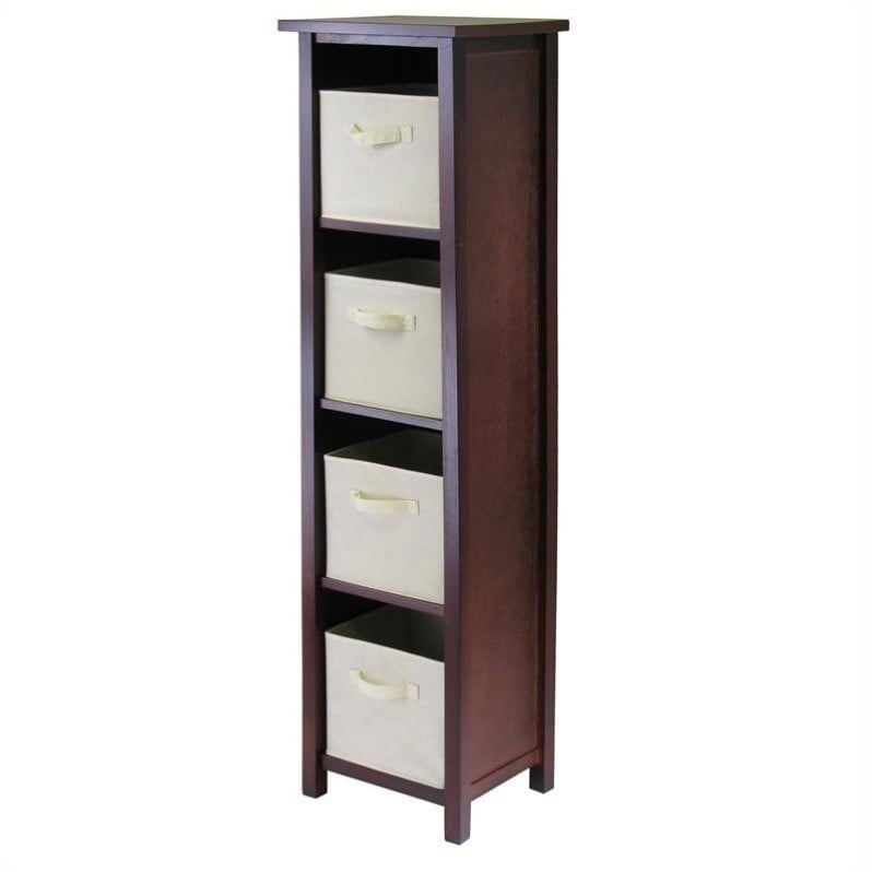 Winsome Verona 5-Tier Tall Storage Shelf Solid Wood Baskets Bookcase in Walnut