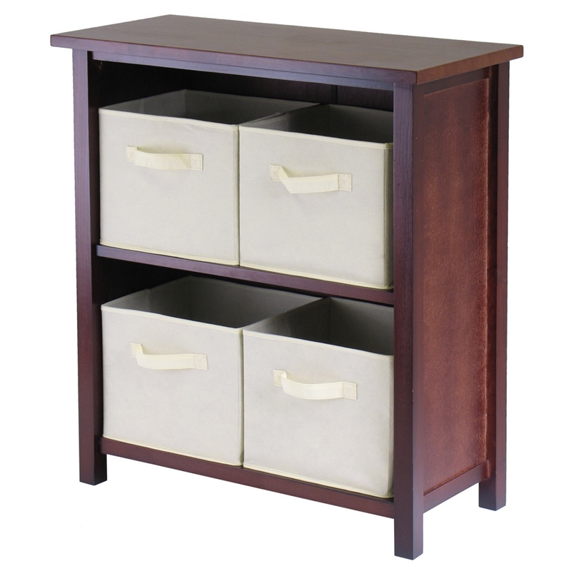 Winsome Verona 3-Tier Medium Storage Shelf Solid Wood Baskets Bookcase - Walnut