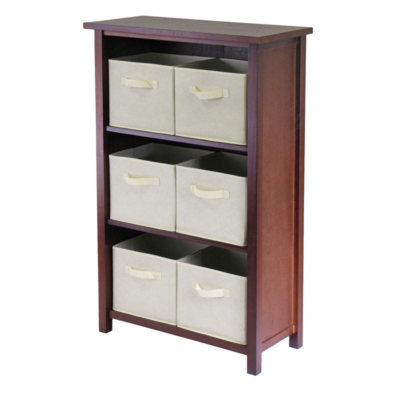 Winsome Verona 4-Tier Solid Wood Storage Shelf with 6 Baskets in Walnut