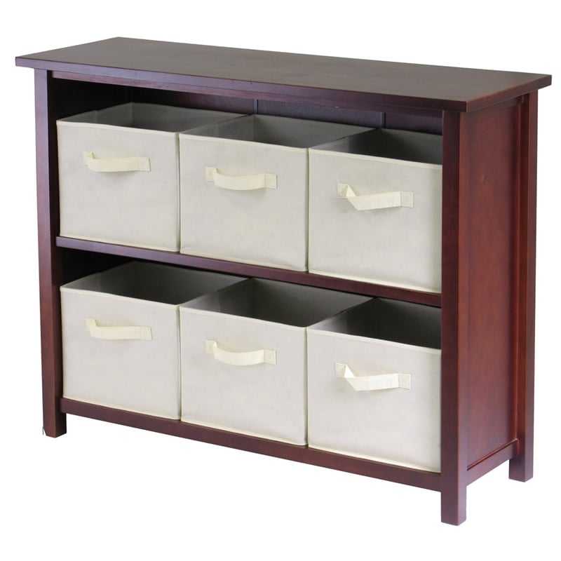 Winsome Verona 3-Tier Long Storage Shelf Solid Wood Baskets Bookcase in Walnut