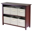 Winsome Verona 3-Tier Long Storage Shelf Solid Wood Baskets Bookcase in Walnut