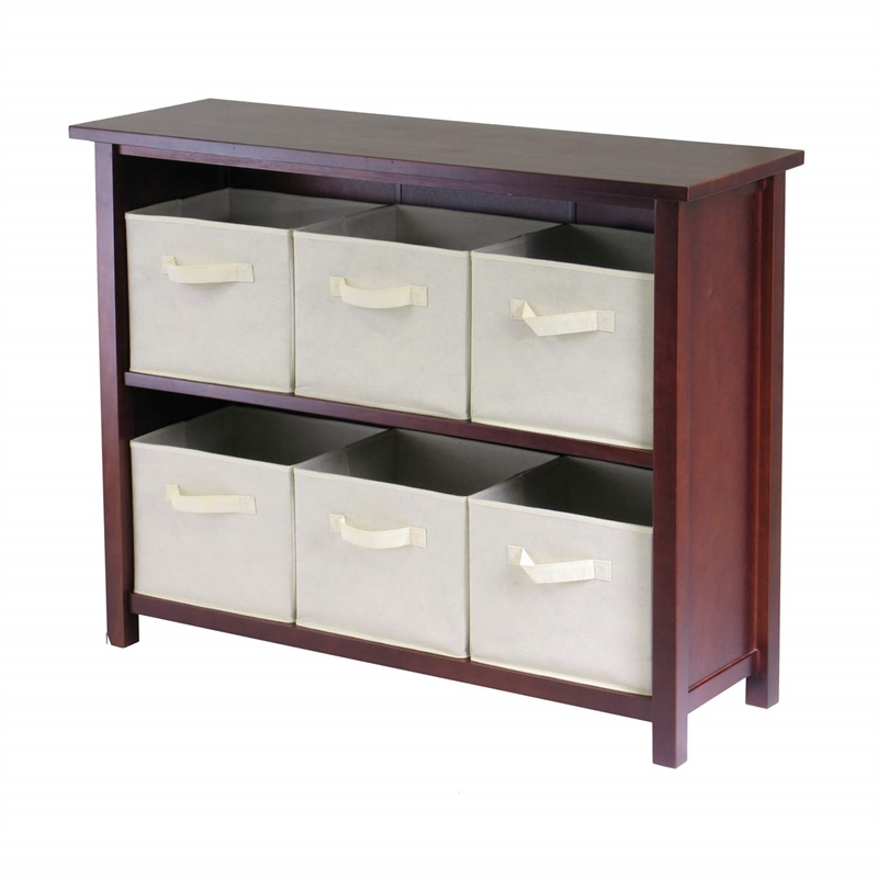 Winsome Verona 3-Tier Long Storage Shelf Solid Wood Baskets Bookcase in Walnut