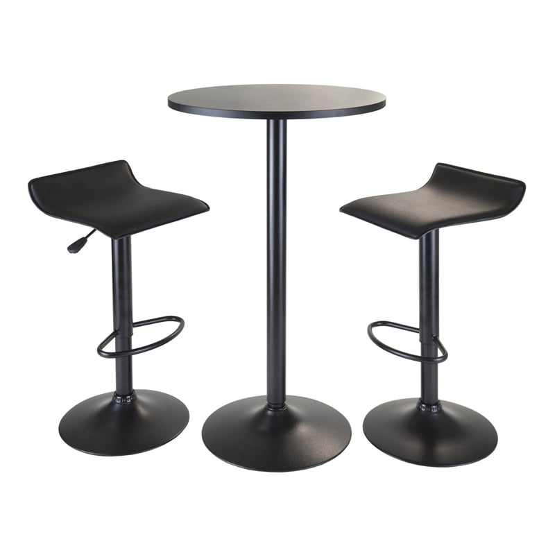 Winsome Obsidian 3-Piece Round Contemporary Wood/Metal Pub Set in Black