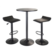 Winsome Obsidian 3-Piece Round Contemporary Wood/Metal Pub Set in Black