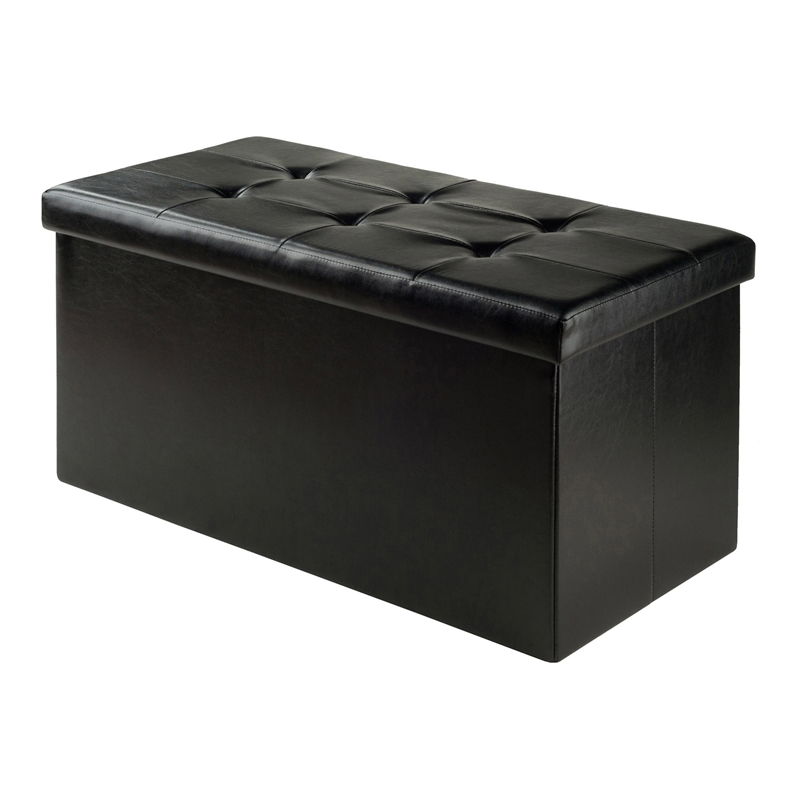 Winsome Ashford Storage Transitional Faux Leather Ottoman Bench in Black