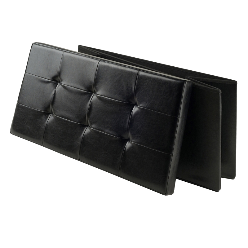 Winsome Ashford Storage Transitional Faux Leather Ottoman Bench in Black