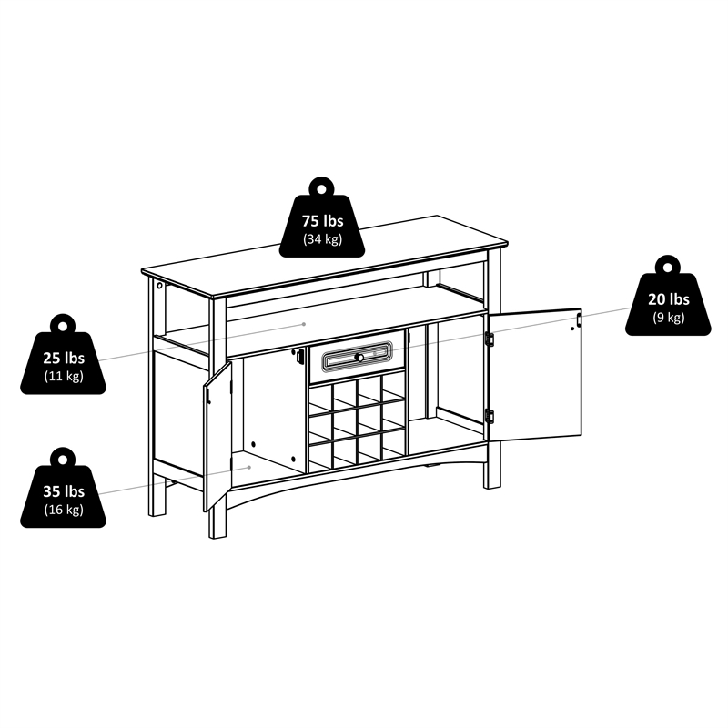 Winsome Jasper Transitional Wood Buffet Table with Wine Storage in Black