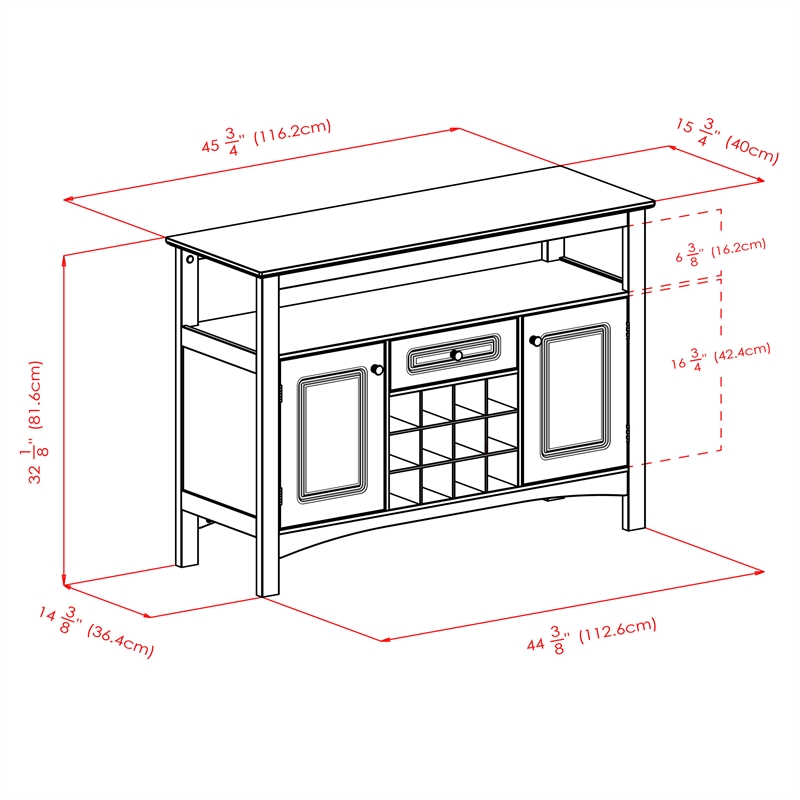 Winsome Jasper Transitional Wood Buffet Table with Wine Storage in Black