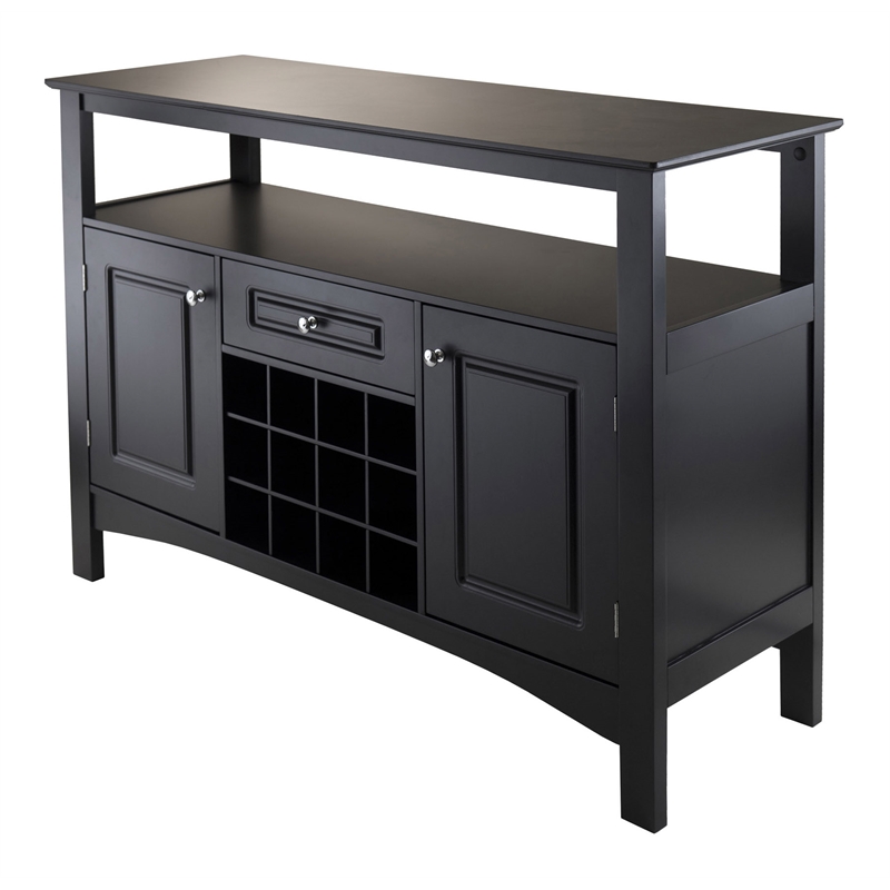 Winsome Jasper Transitional Wood Buffet Table with Wine Storage in Black