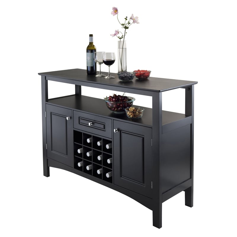 Black buffet table with wine online rack