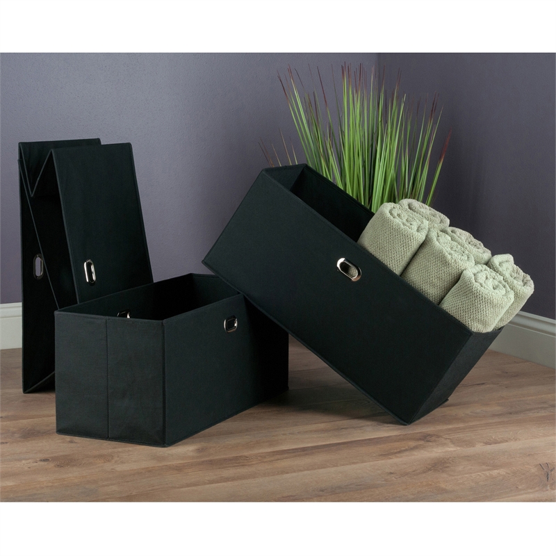 Winsome Torino Transitional Fabric Folding Basket in Black (Set of 3)