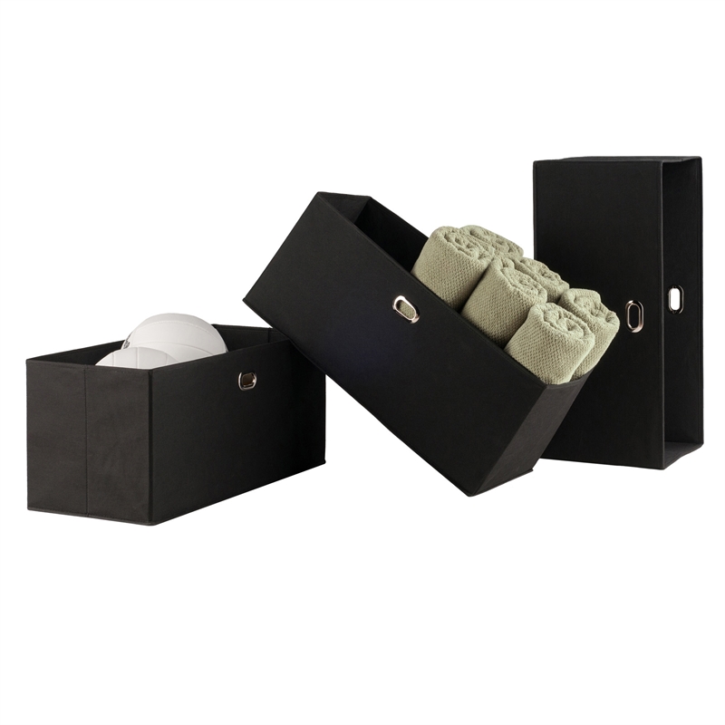 Winsome Torino Transitional Fabric Folding Basket in Black (Set of 3)