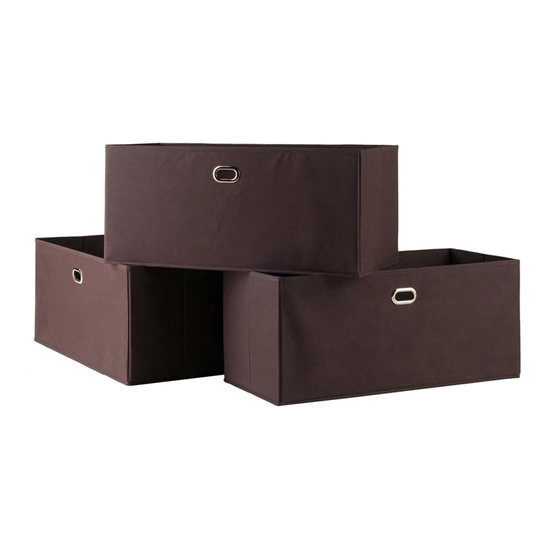 Winsome Torino Transitional Fabric Folding Basket in Chocolate (Set of 3)