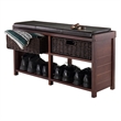 Winsome Colin Cushion Storage Solid Wood Bench with Baskets in Cappuccino
