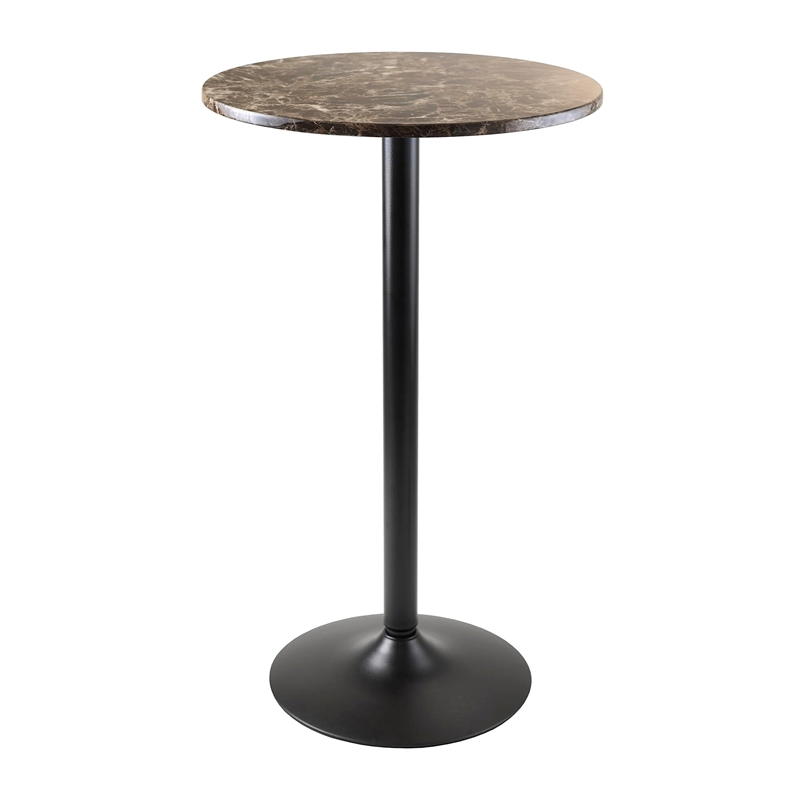Winsome Cora Round Top Transitional Faux Marble/Metal Pub Table in Black