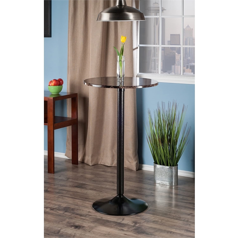 Winsome Cora Round Top Transitional Faux Marble/Metal Pub Table in Black