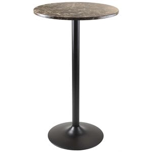 winsome cora round faux marble top pub table in black