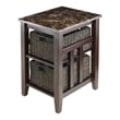 Winsome Zoey Faux Marble Top Solid Wood Side Table with 2 Baskets in Walnut