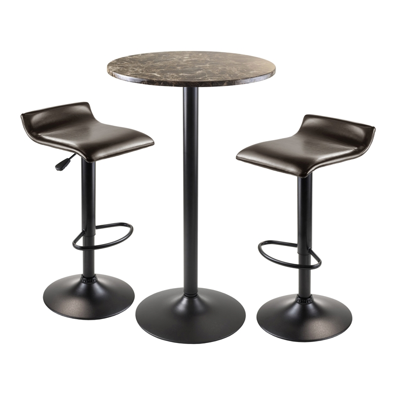 Winsome Cora 3-Piece Round Top Transitional Faux Marble/Metal Pub Set in Black