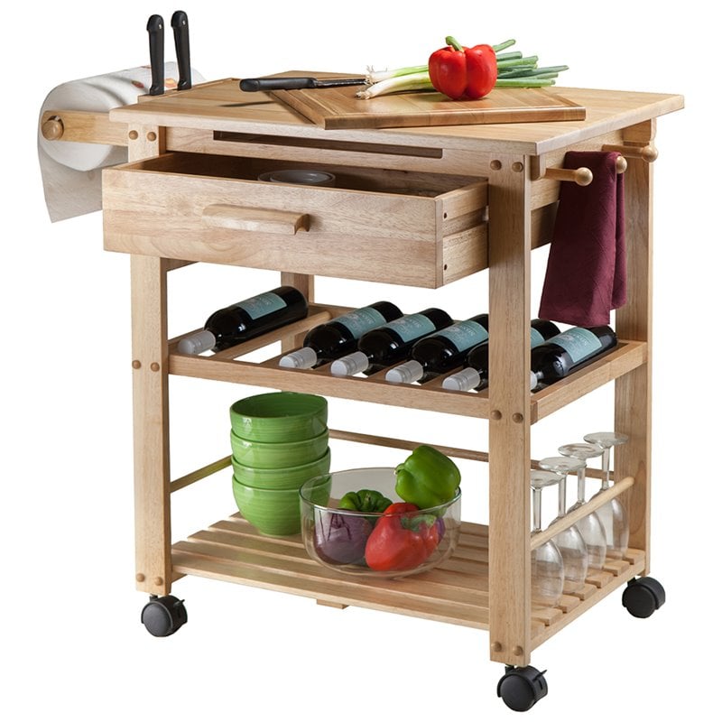 Winsome Finland Transitional Solid Wood Kitchen Cart in Natural