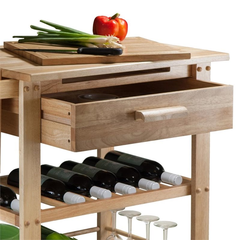 Winsome Finland Transitional Solid Wood Kitchen Cart in Natural