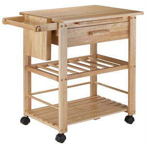winsome finland transitional solid wood kitchen cart in natural