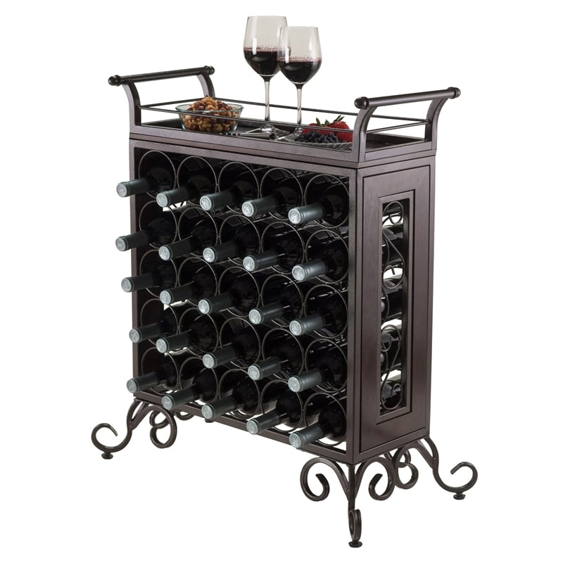 Winsome Silvano Transitional Wood/Metal Wine Rack with Removable Tray in Bronze