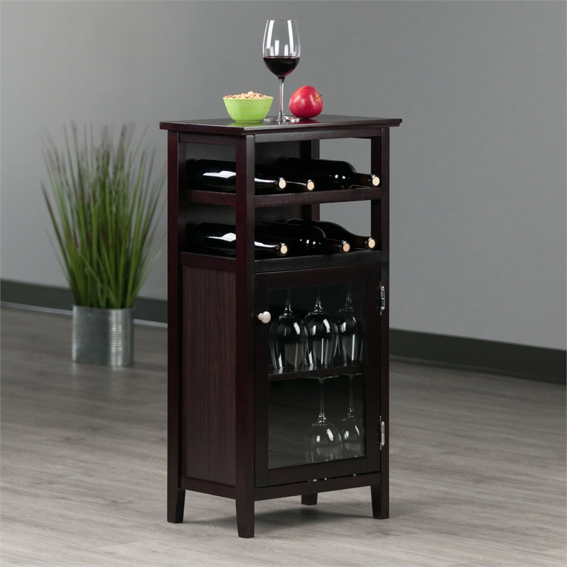 Winsome Alta Transitional Solid Wood Home Bar Cabinet in Espresso