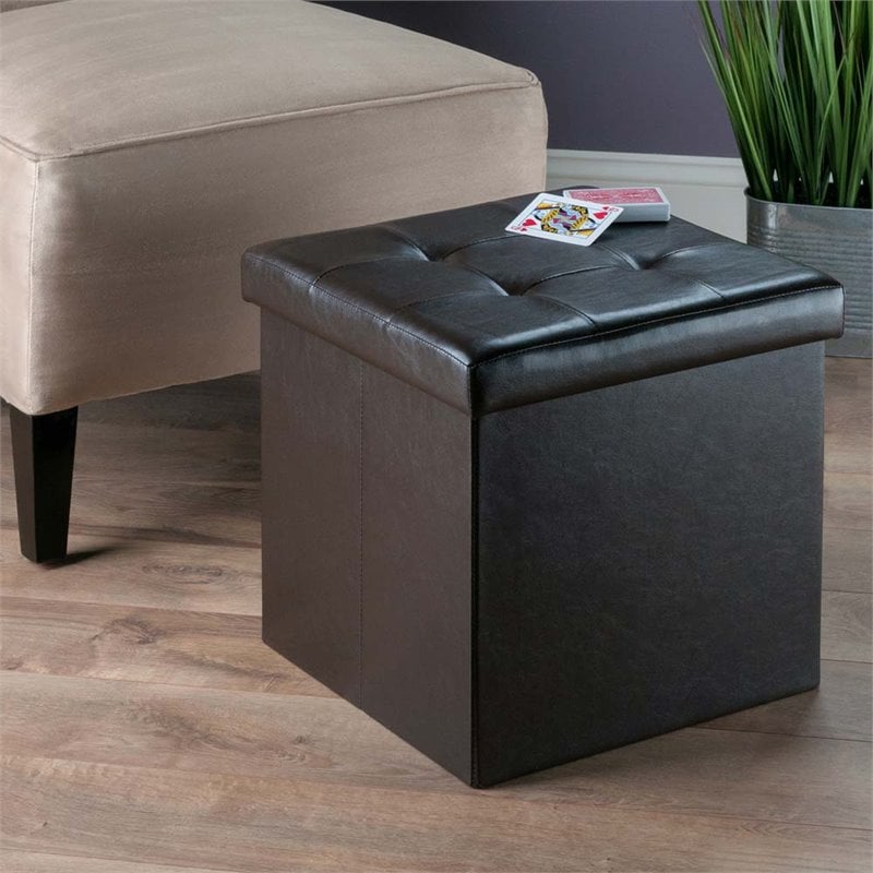 Winsome Ashford Faux Leather Storage Cube Ottoman in Espresso 92415