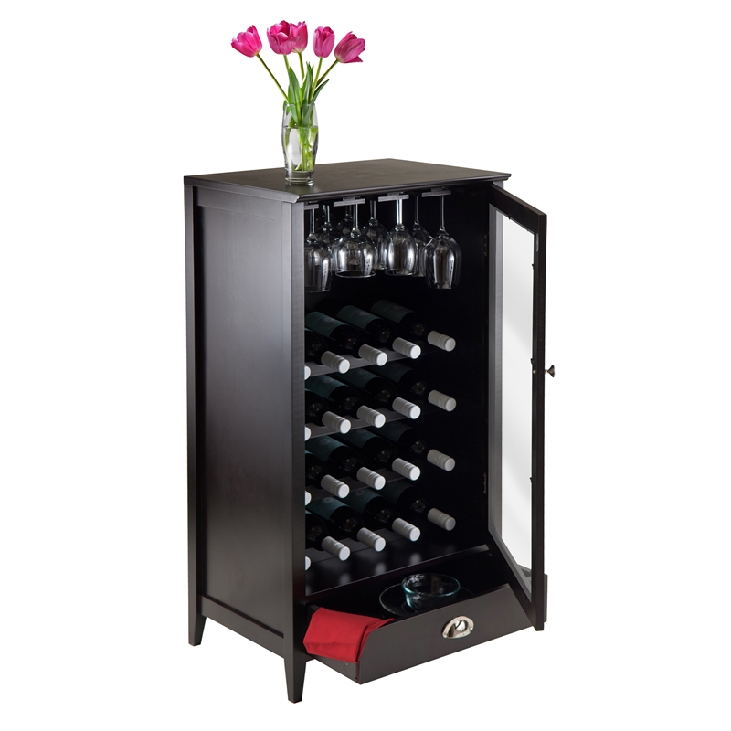Winsome Bordeaux Modular Transitional Solid Wood Home Bar Cabinet in Espresso