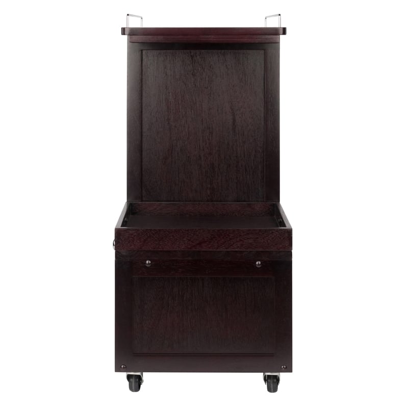 Winsome Galen Transitional Solid Wood Bar Cart with Serving Tray in Espresso