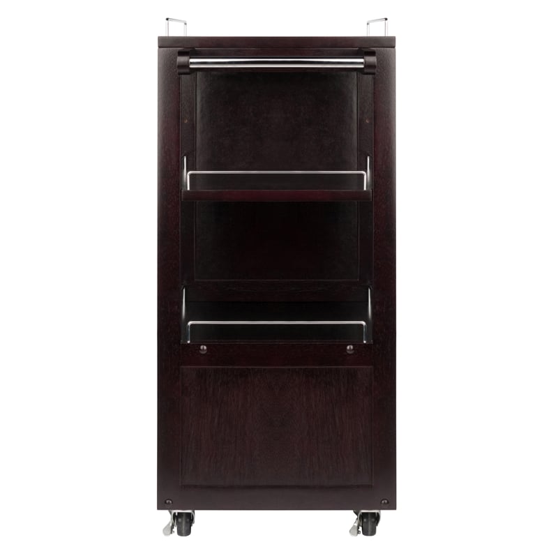 Winsome Galen Transitional Solid Wood Bar Cart with Serving Tray in Espresso