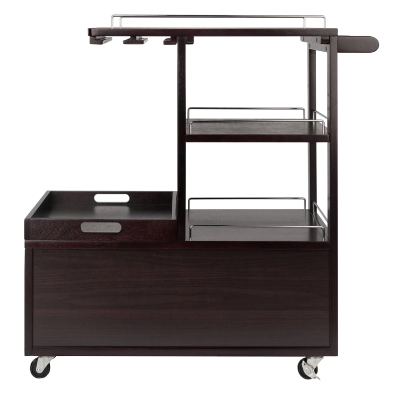 Winsome Galen Transitional Solid Wood Bar Cart with Serving Tray in Espresso