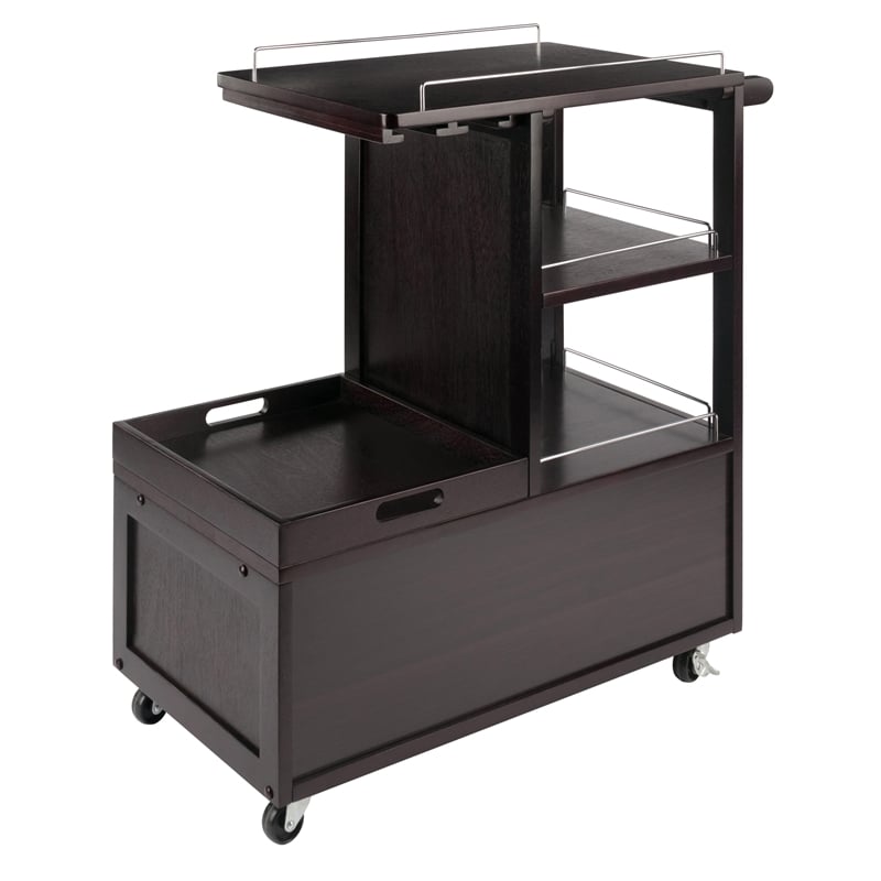 Winsome Galen Transitional Solid Wood Bar Cart with Serving Tray in Espresso