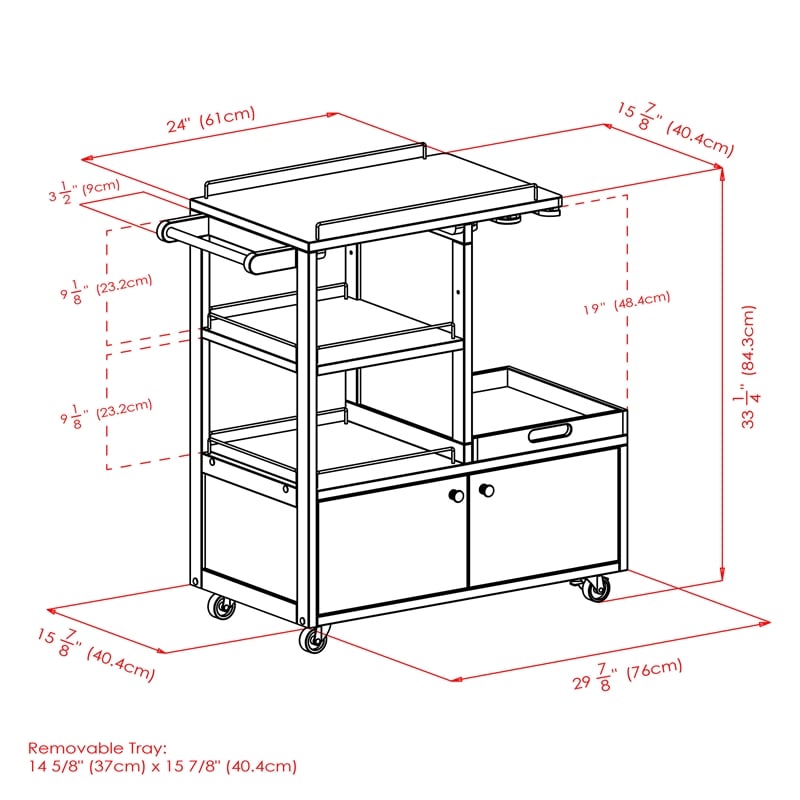 Winsome Galen Transitional Solid Wood Bar Cart with Serving Tray in Espresso