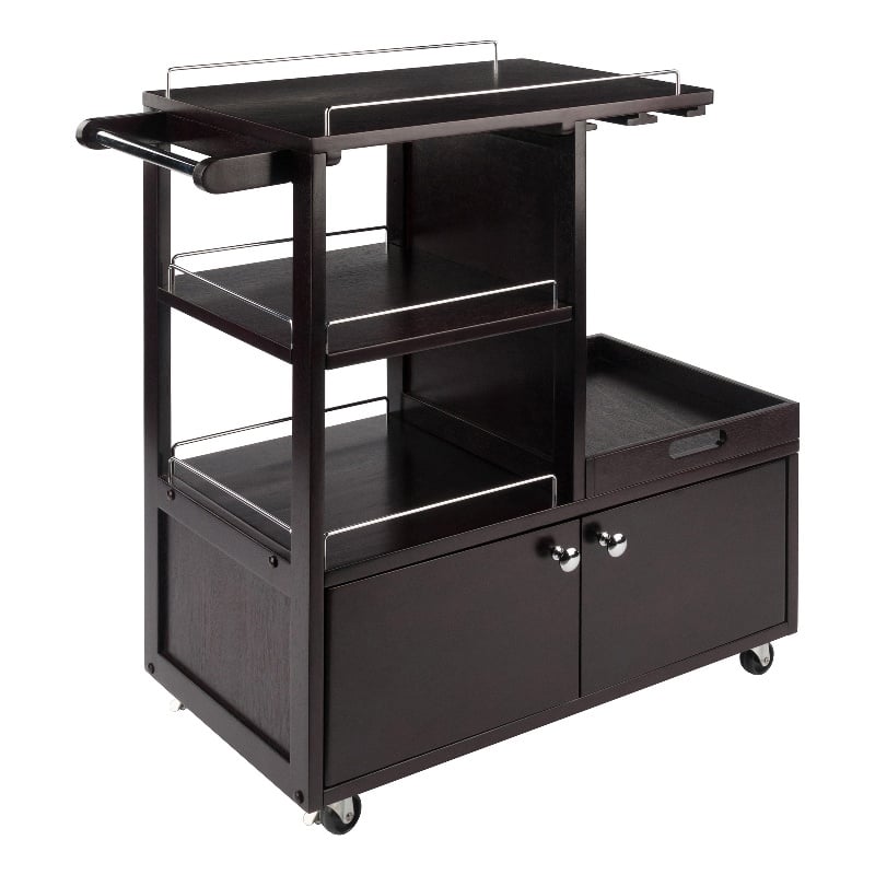 Winsome Galen Transitional Solid Wood Bar Cart with Serving Tray in Espresso