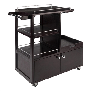Winsome Galen Transitional Solid Wood Bar Cart with Serving Tray in Espresso