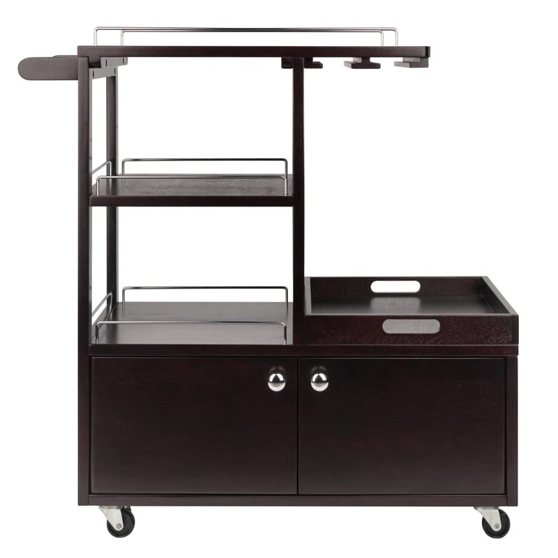 Winsome Galen Transitional Solid Wood Bar Cart with Serving Tray in Espresso