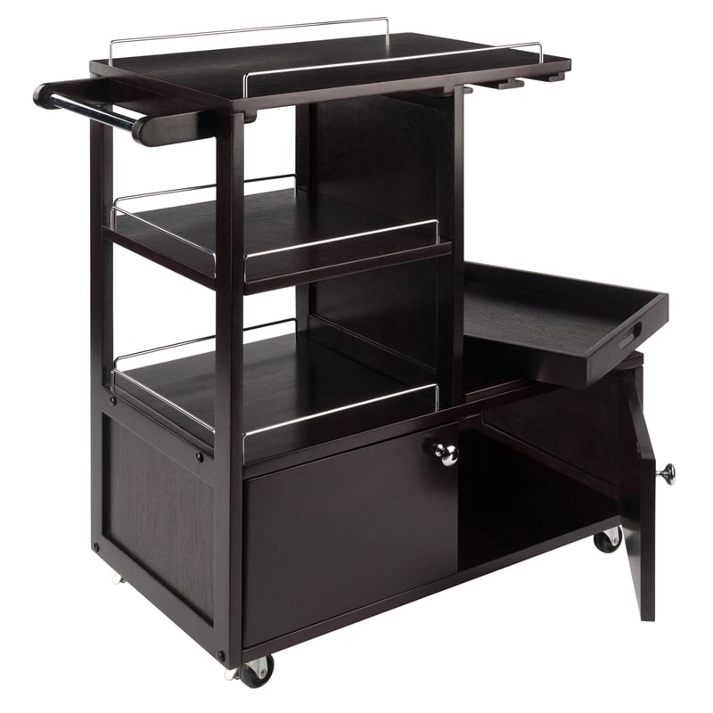 Winsome Galen Transitional Solid Wood Bar Cart with Serving Tray in Espresso