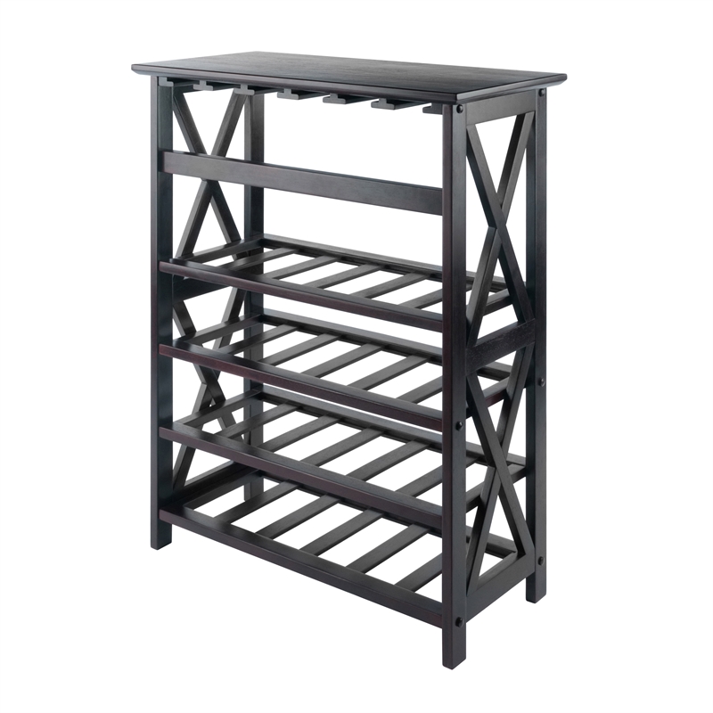 Winsome Rio Transitional Solid Wood Wine Rack with Glass Racks in Espresso