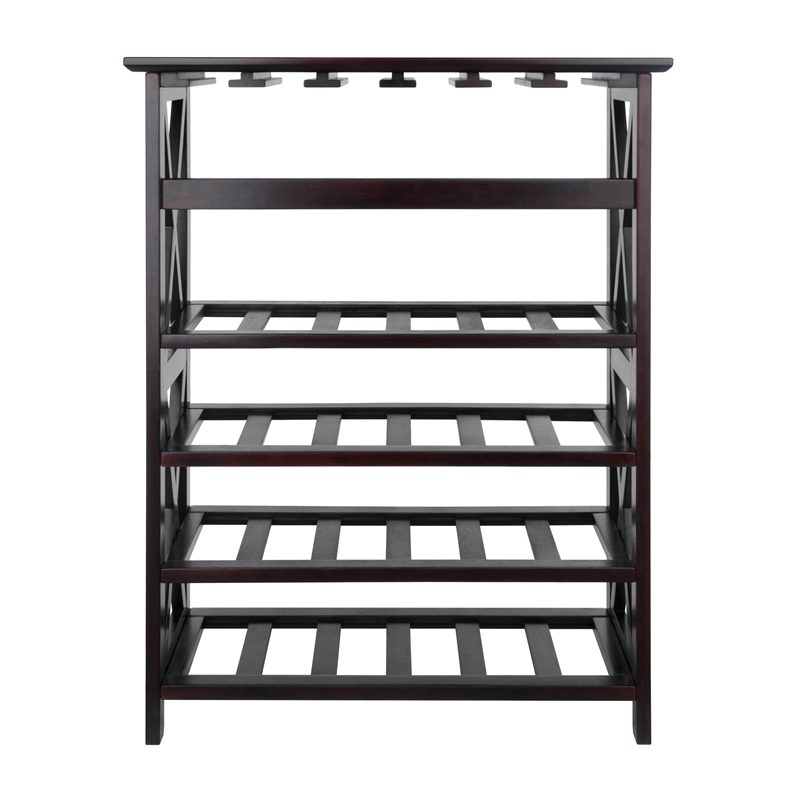 Winsome Rio Transitional Solid Wood Wine Rack with Glass Racks in Espresso